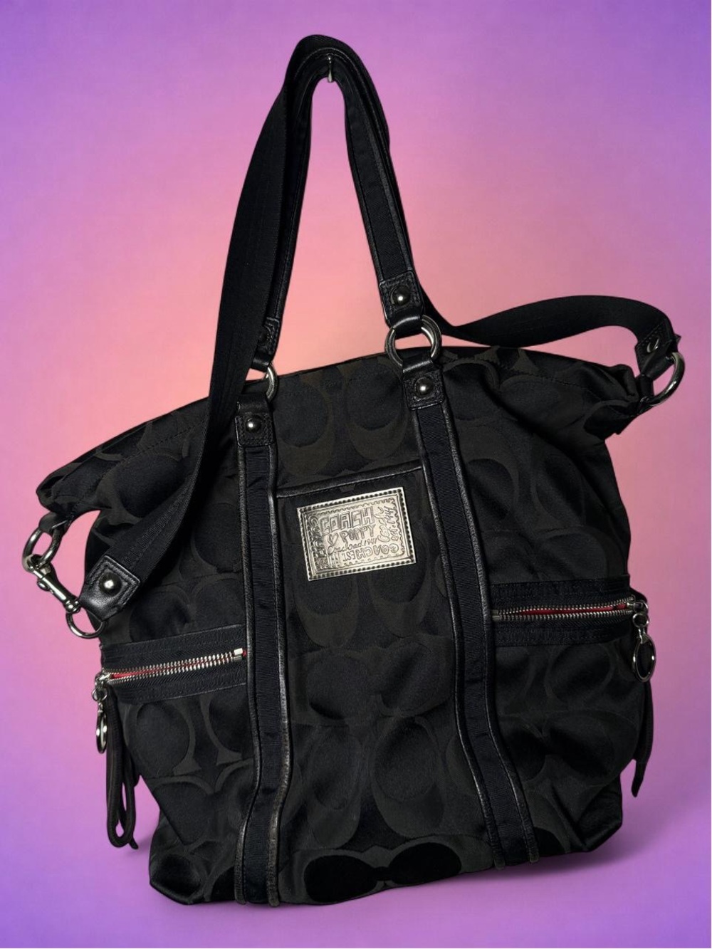 Rare Vintage Coach Poppy Black Signature Spotlight Tote Goth Y2K